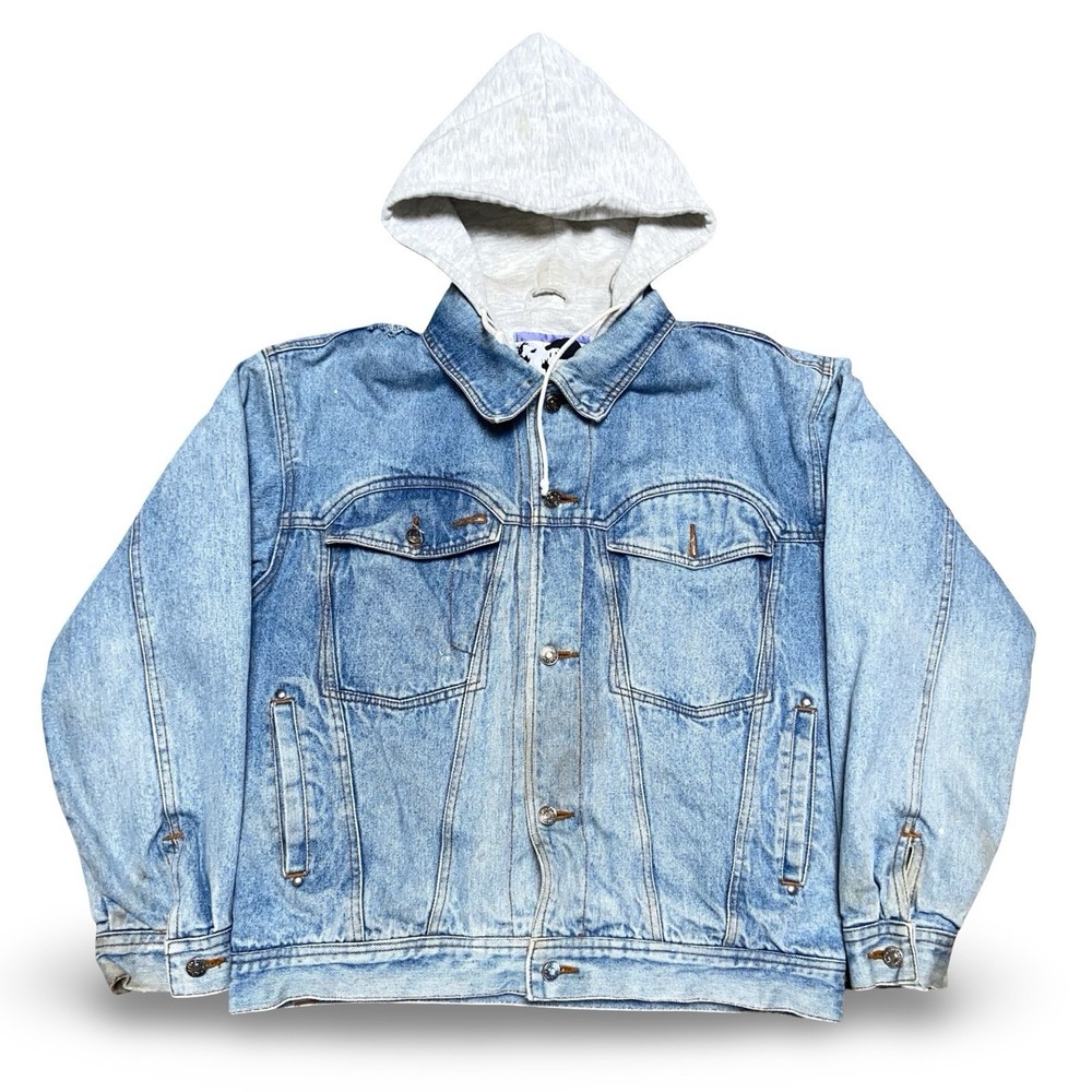 Vintage Todays News Denim Jacket Men's Medium Hooded Trucker Blue Jean